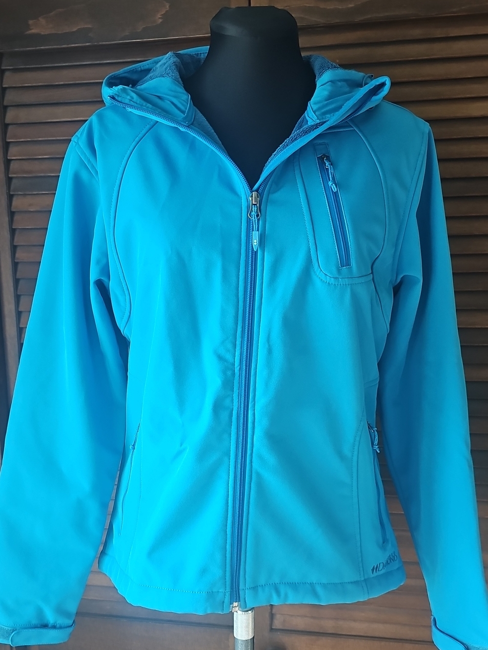 Double Diamond Womens Full Zip Blue Hooded Ski Jacket Medoum